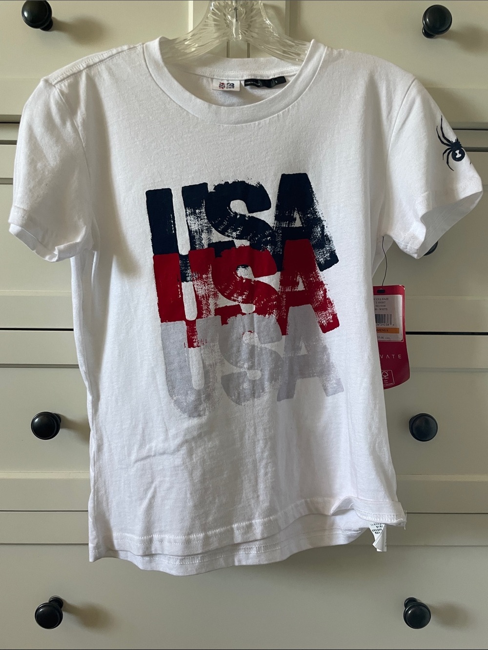 NWT Spyder Elevate Women’s White USA Haze Short Sleeve Crew Neck T-Shirt - Small